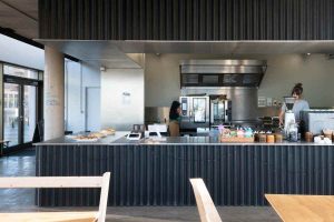 Lockside Kitchen interior with kitchen and tables