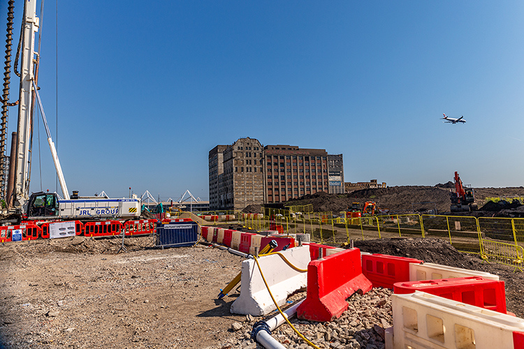 A photo of construction at Millennium Mills in the Royal Docks