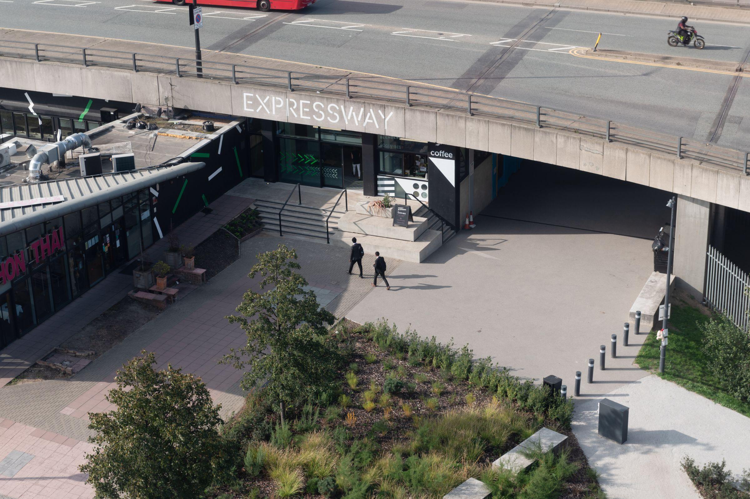 View from above of Expressway at Royal Docks