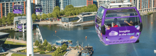Cable car overlooking the Royal Docks summer splash event
