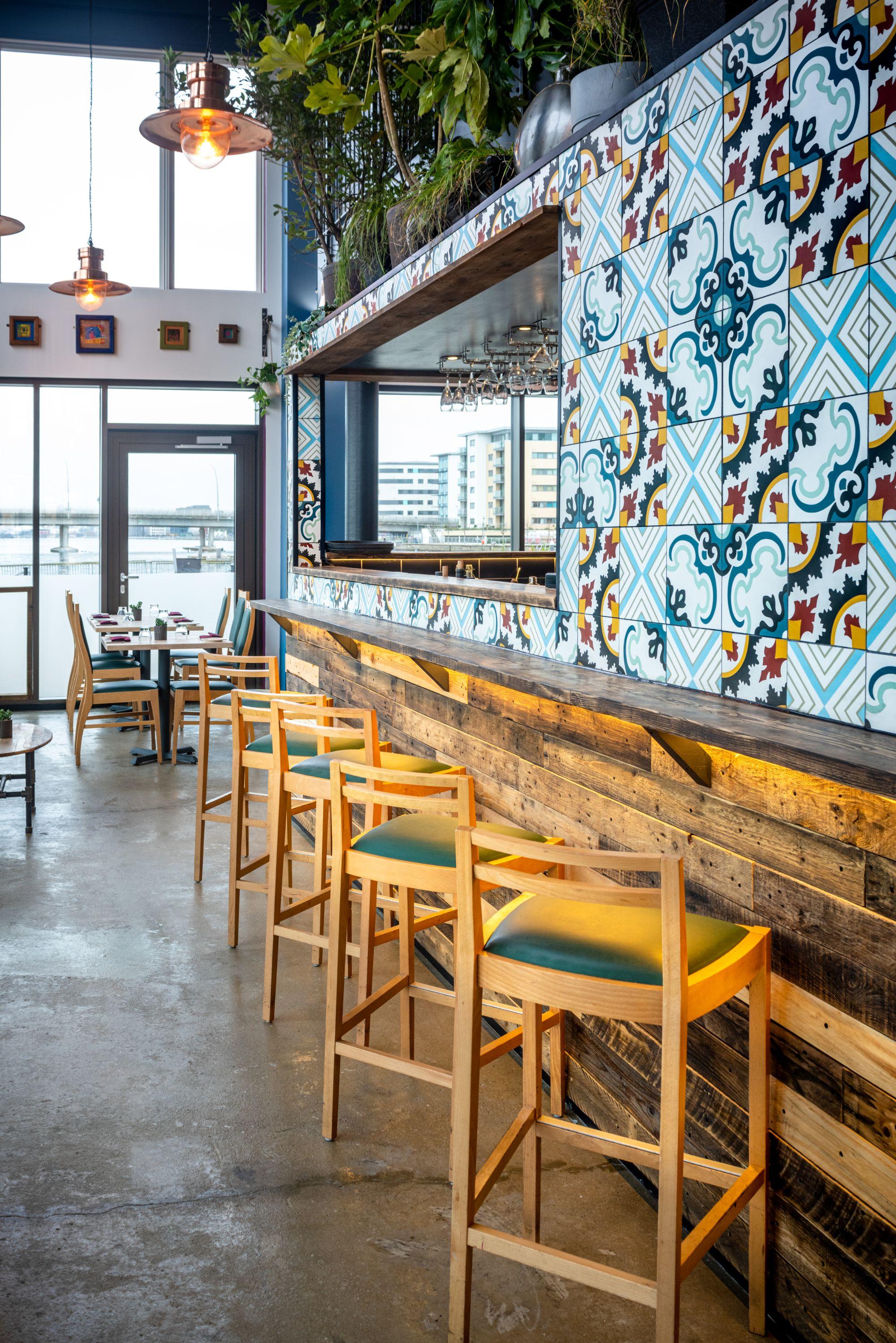 Restaurant interior with bar area