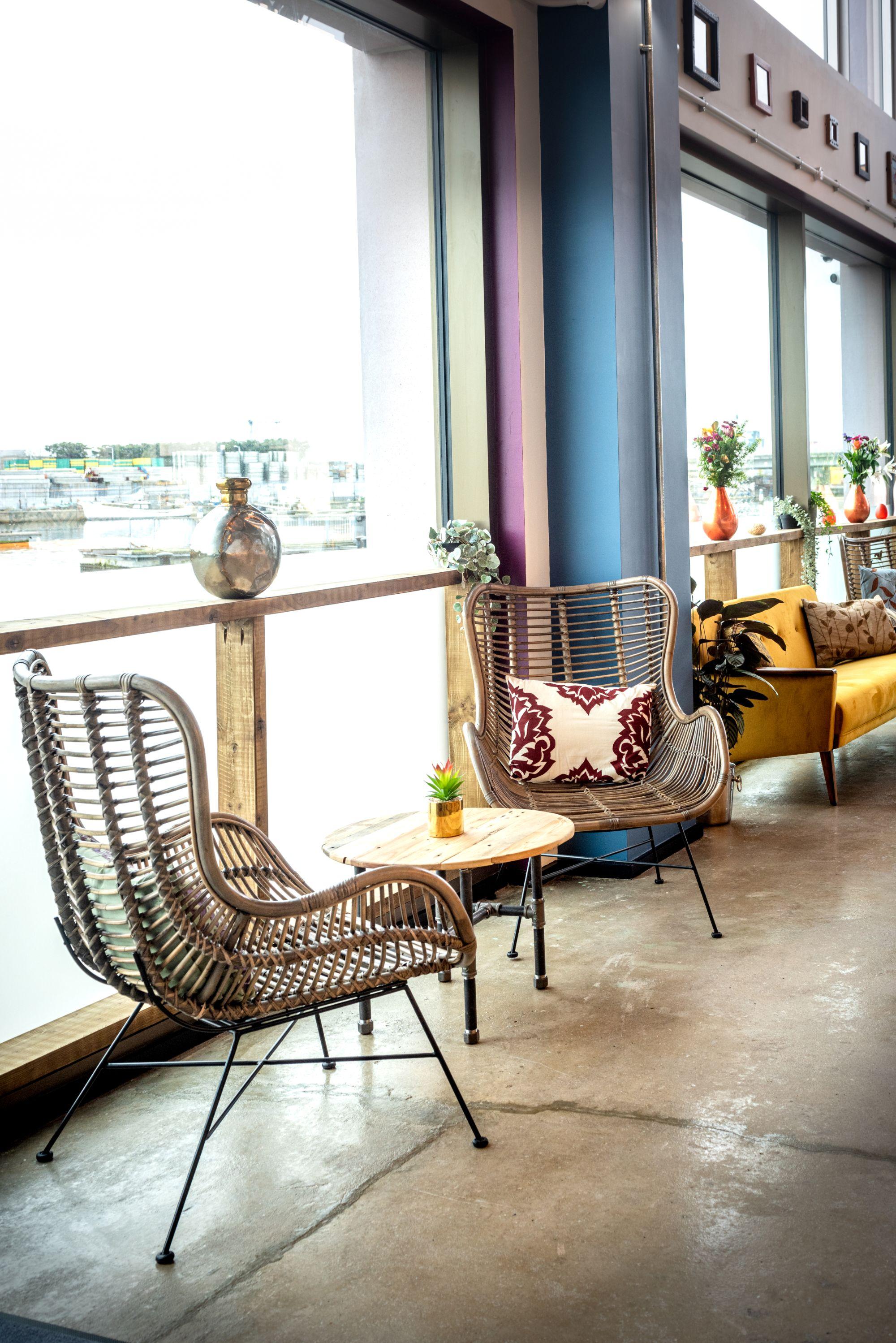 Restaurant interior with view of the dock