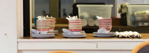 Chinese bowls and plates stacked up