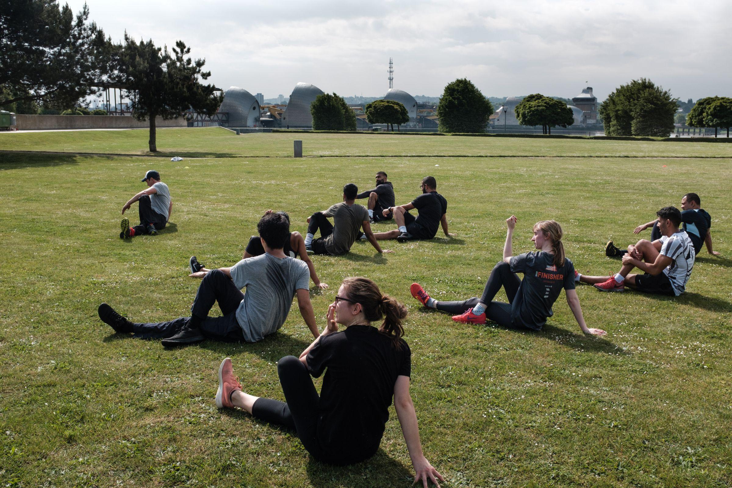 One Element exercising in Thames Barrier Park