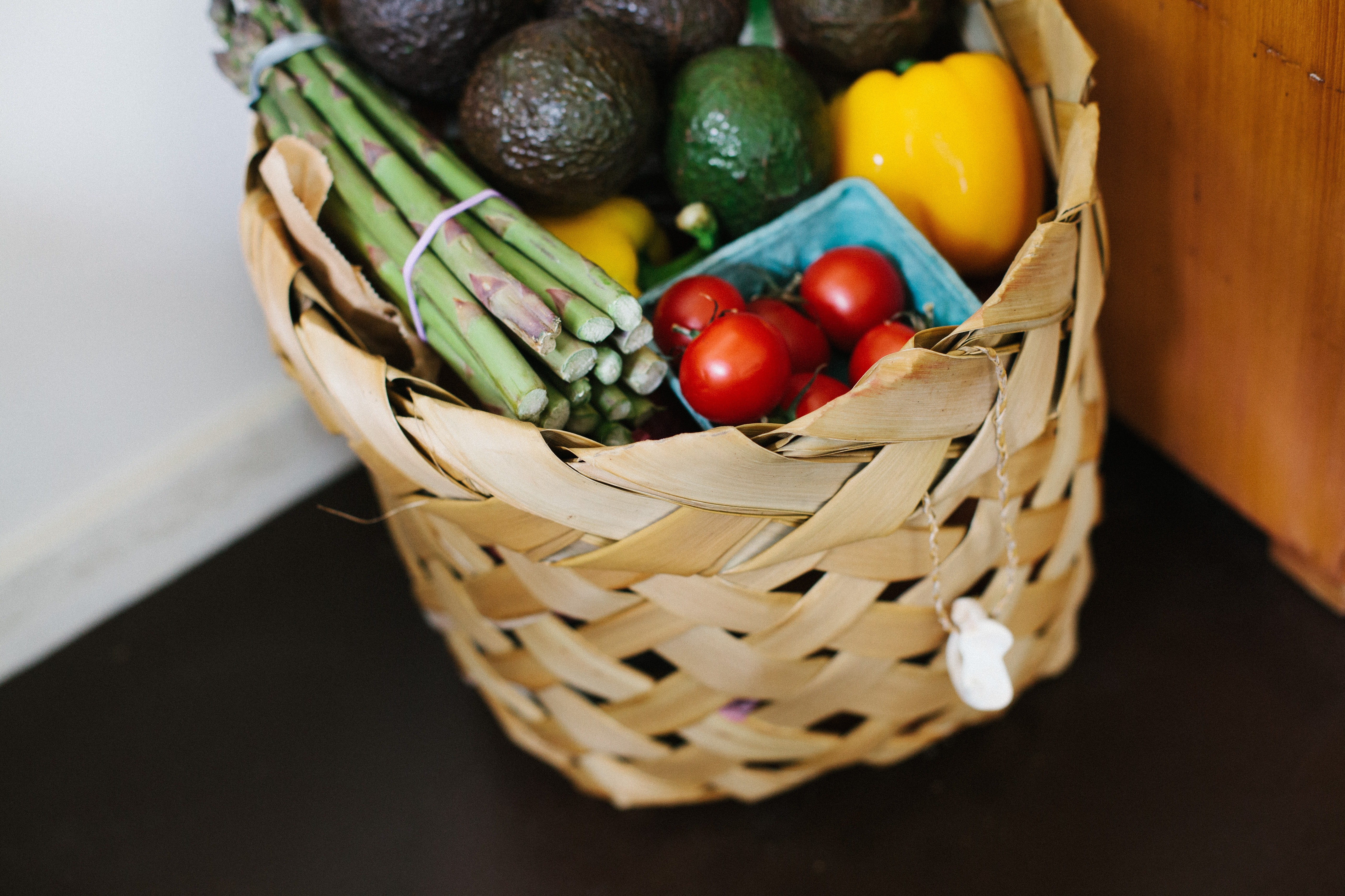 Fruit and vegetables in a wicker basket
