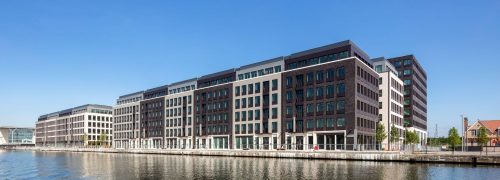 Buildings along the water of Royal Albert Dock