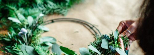 Christmas wreath being made