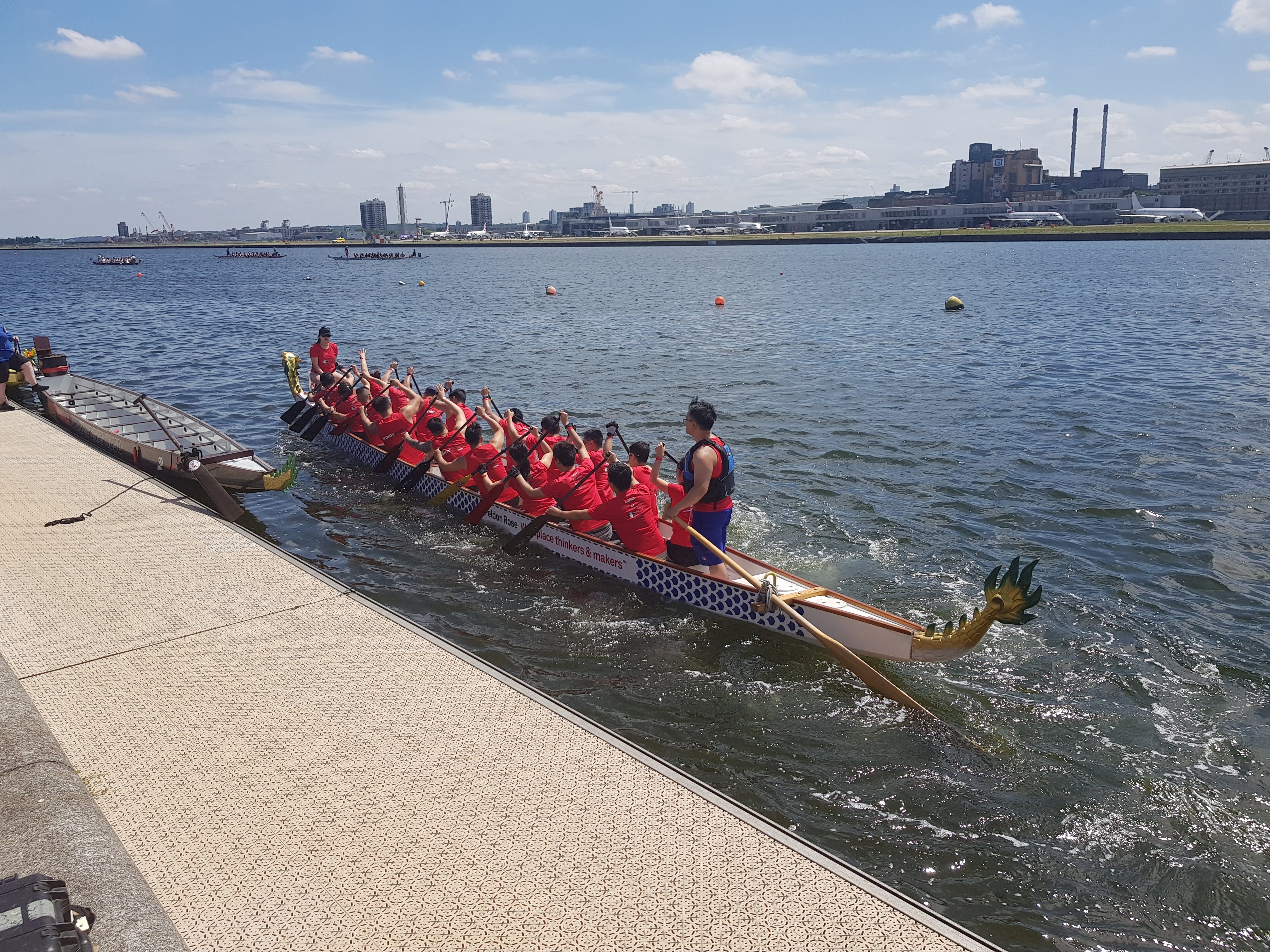 The Windy Pandas team on the water in the Royal Docks