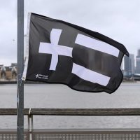 The Royal Docks logo on a flag