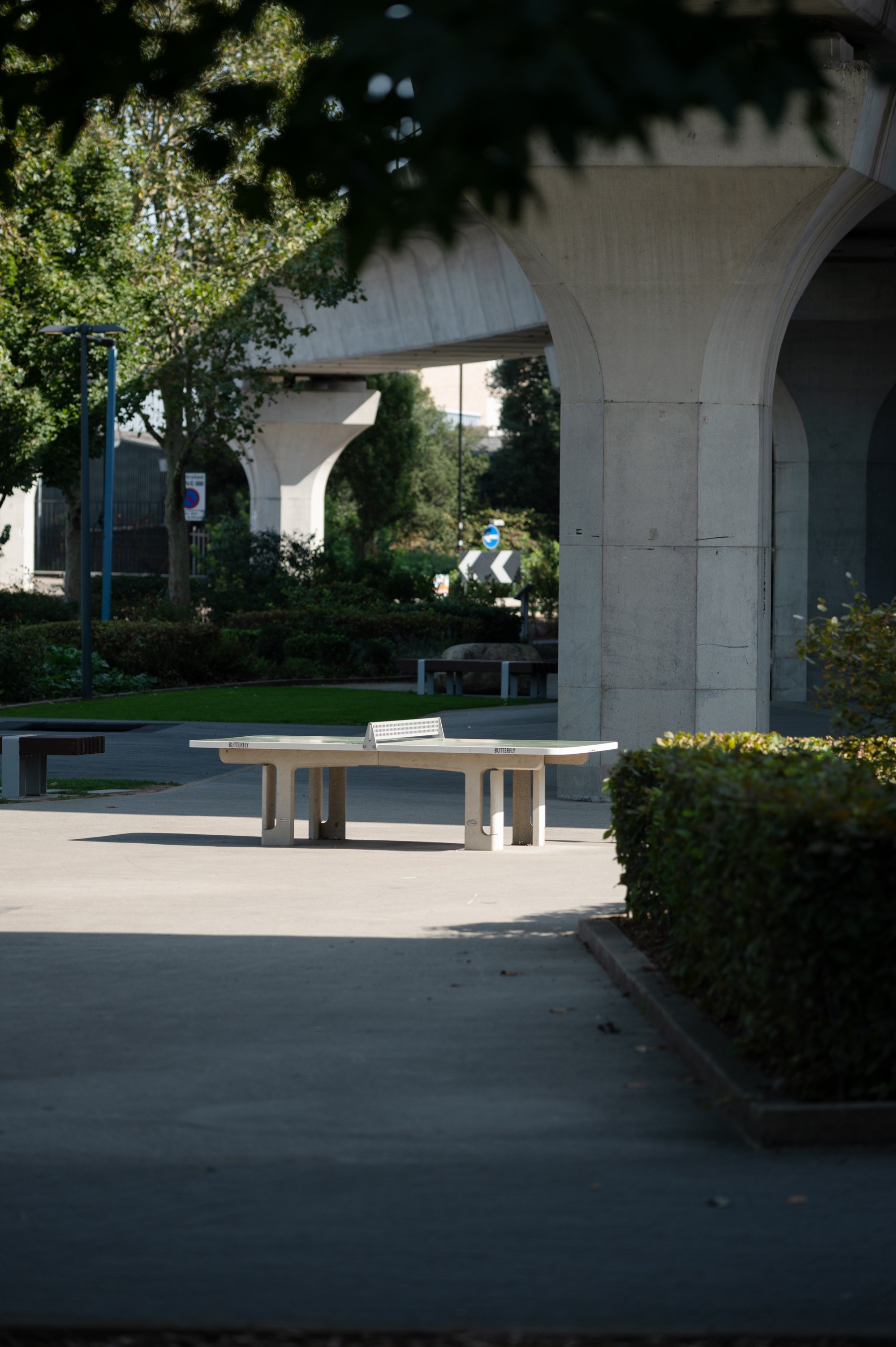 Ping pong table under DLR bridge in the Royal Docks