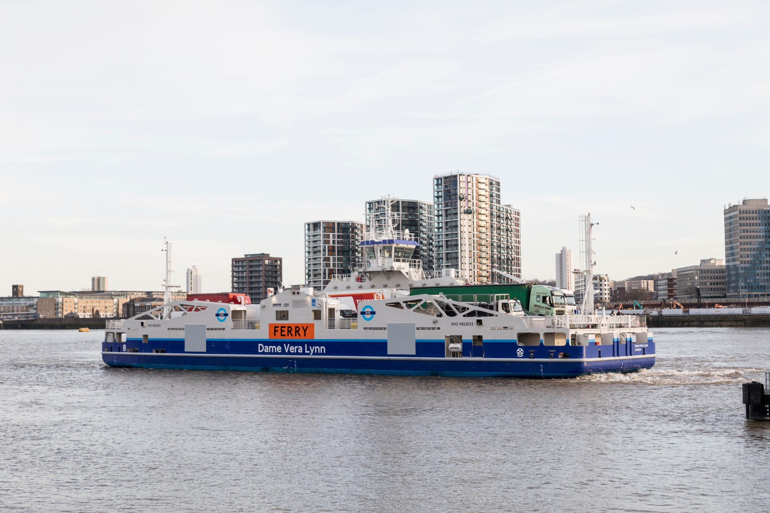 The new model of the Woolwich Ferry on the water