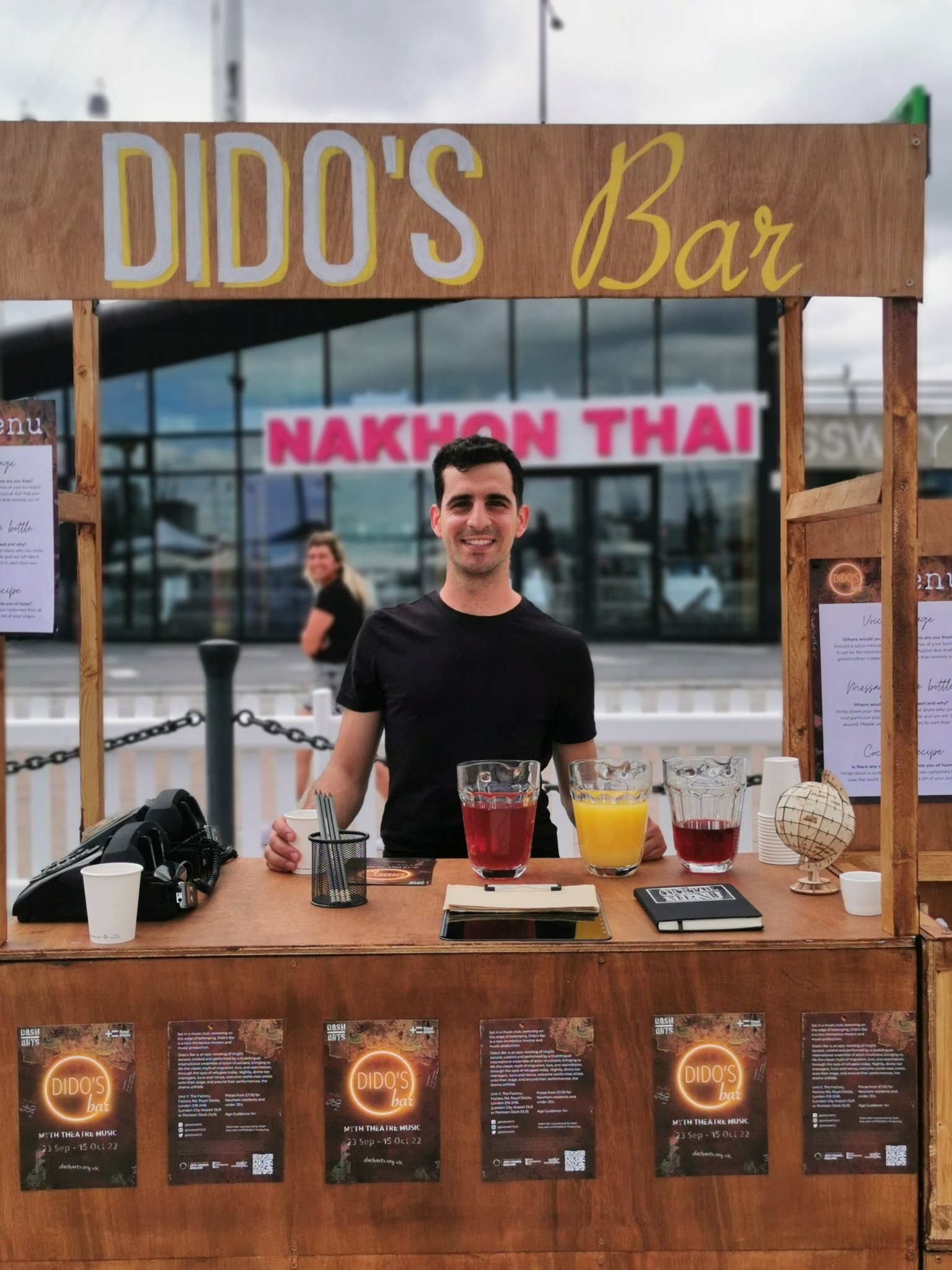 Didos's Bar stand outside Nakhon Thai restaurant in the Royal Docks