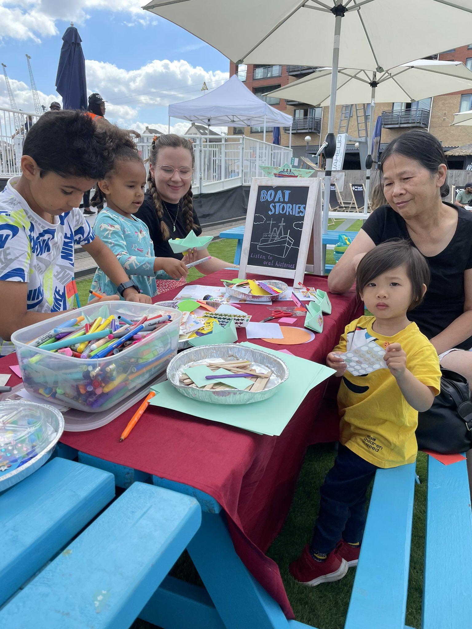 Family playing with arts and crafts