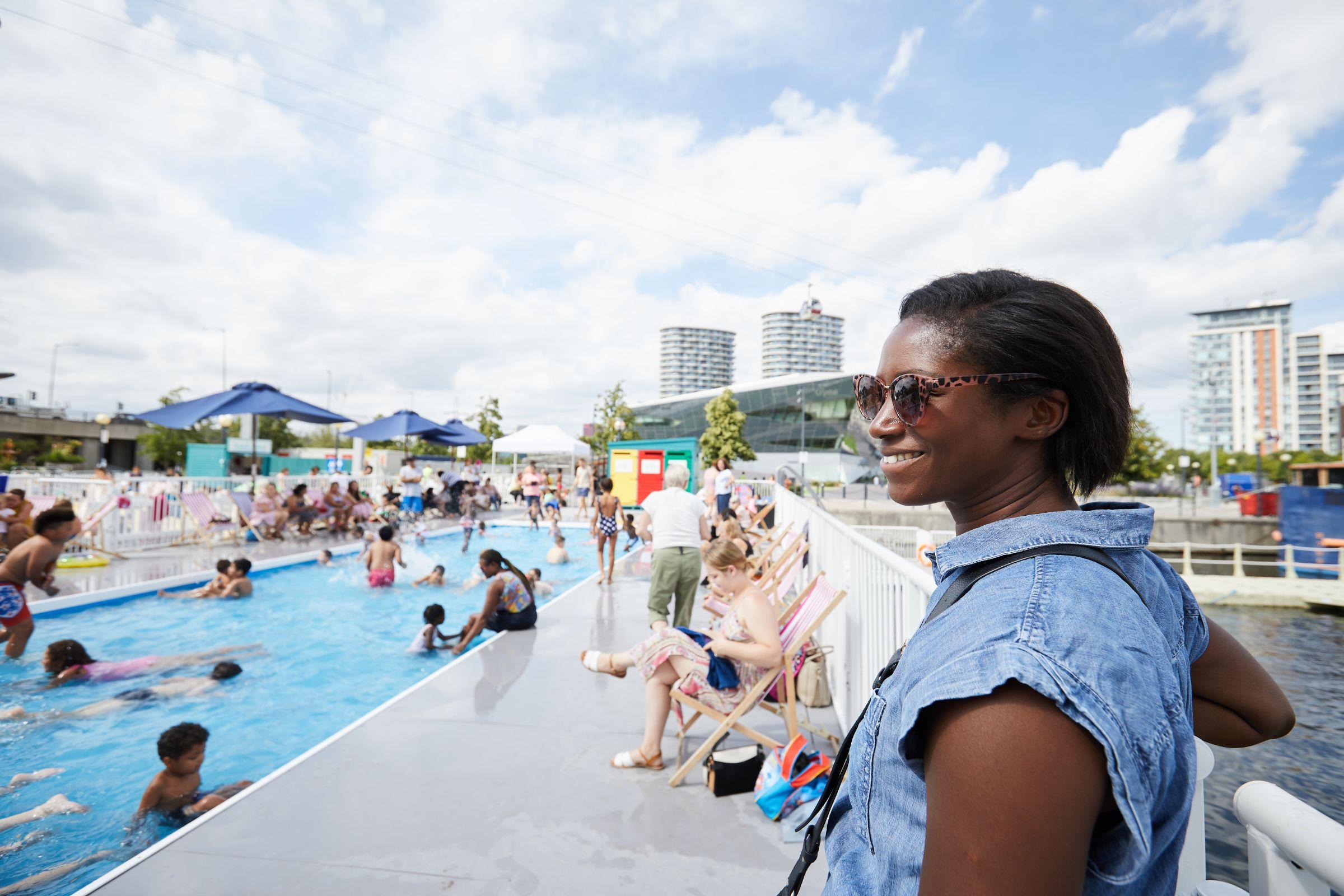 Attendees enjoying the Royal Docks paddling pool