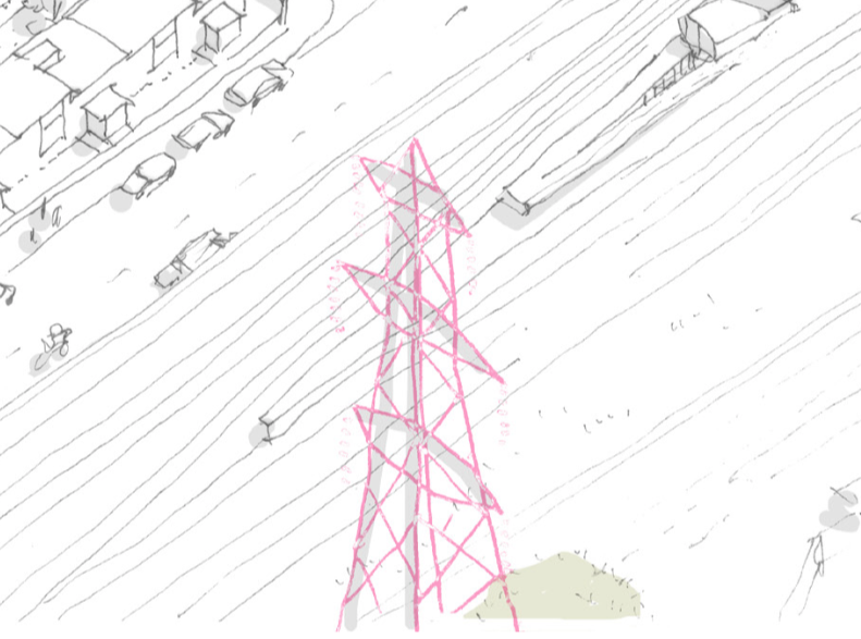 A pink electrical pylon