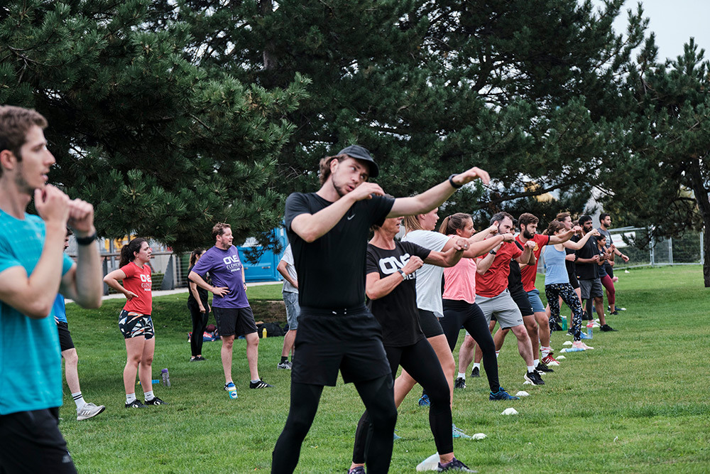 A HIIT fitness session in Thames Barrier Park