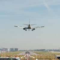 A plane landing at London City Airport