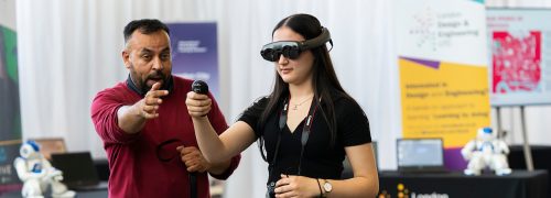 A girl in a virtual reality headset