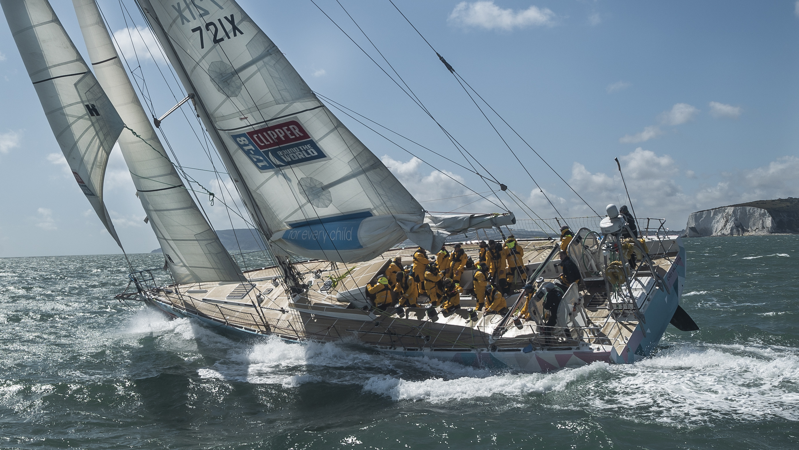 A Clipper Yacht race boat on the ocean