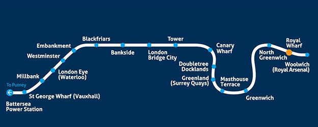 A map of the Thames Clipper route