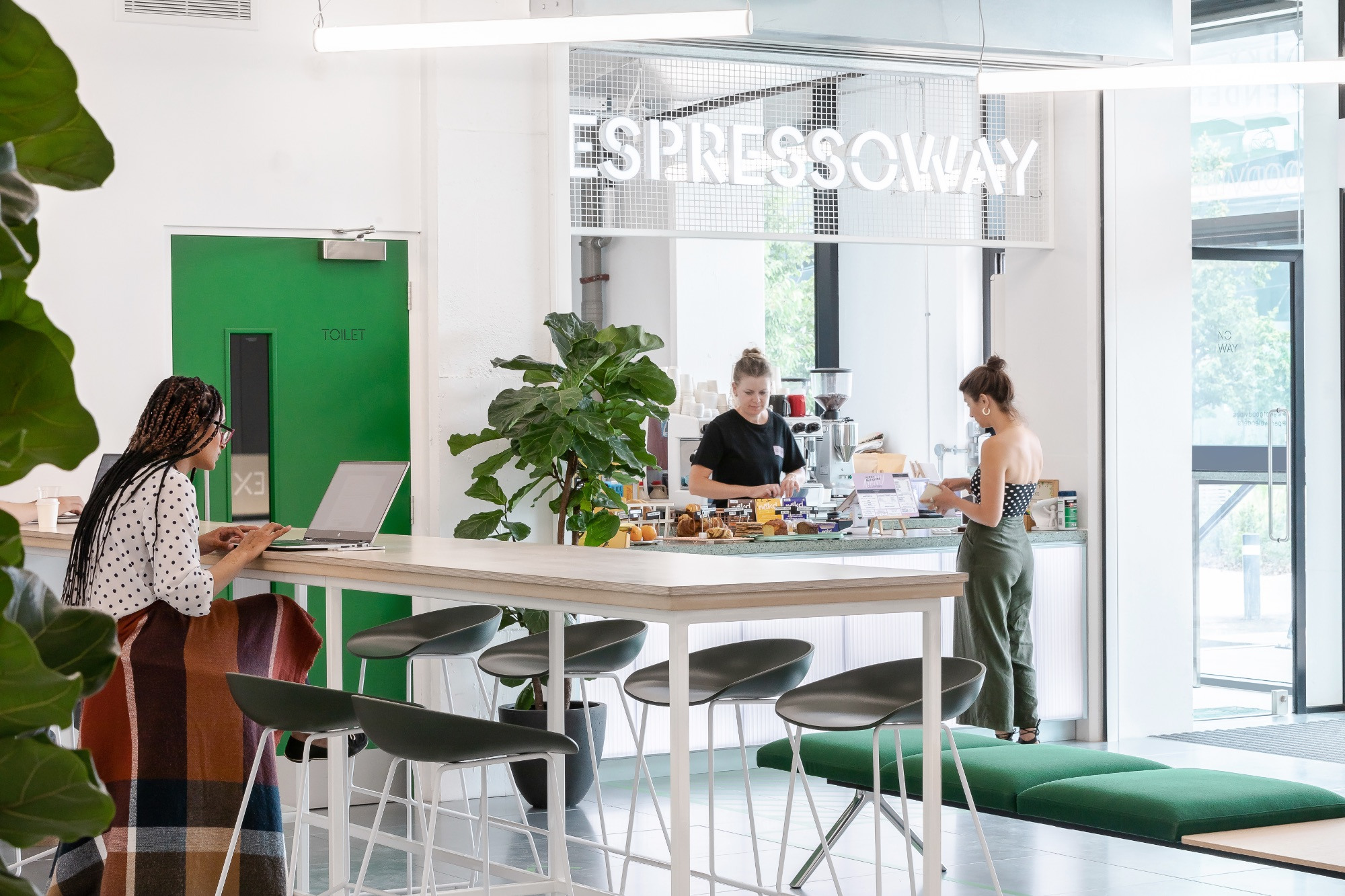 The Expressway’s well-lit entrance, with cafe and tables to work at