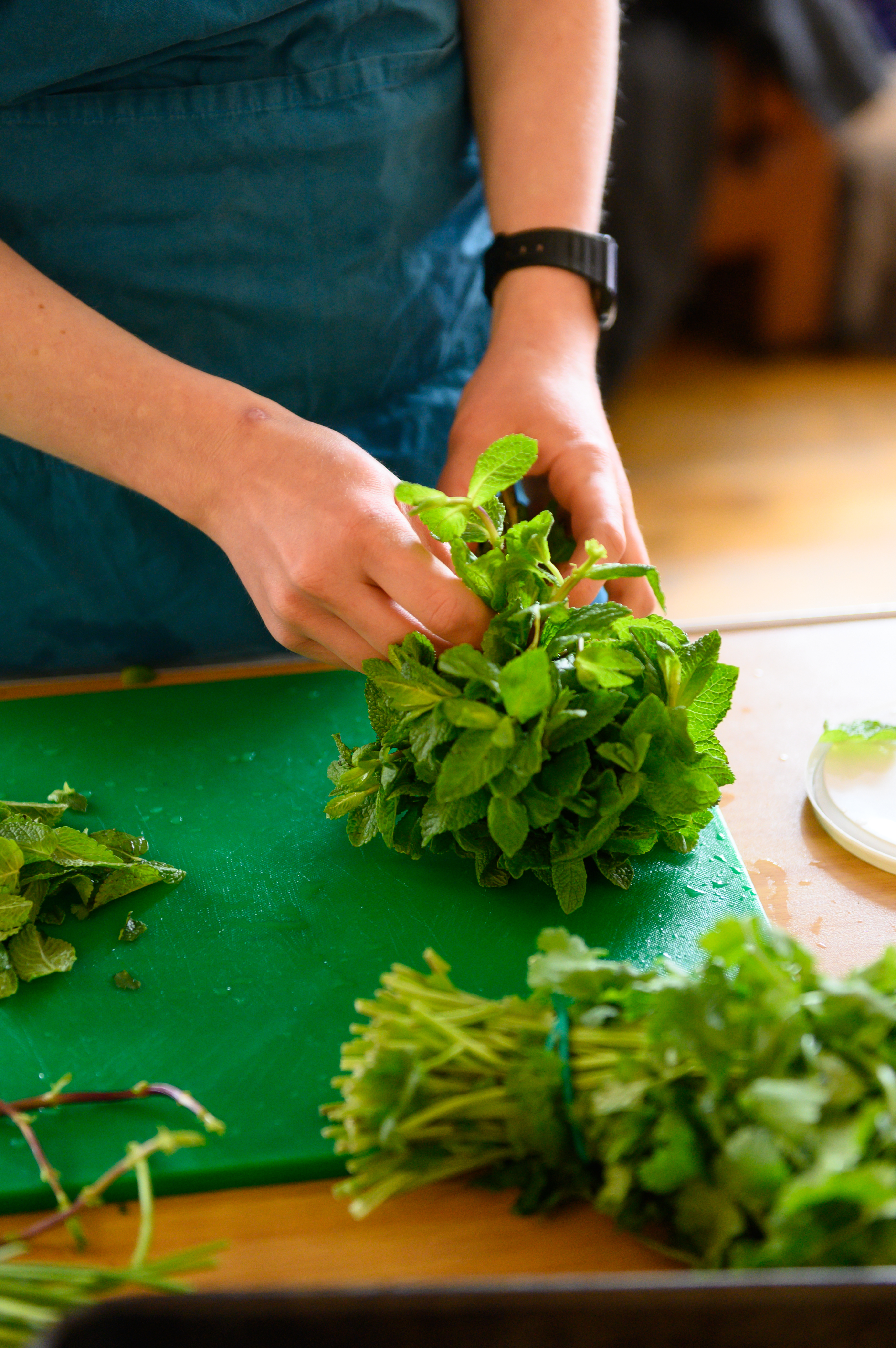 Herbs on a chopping board