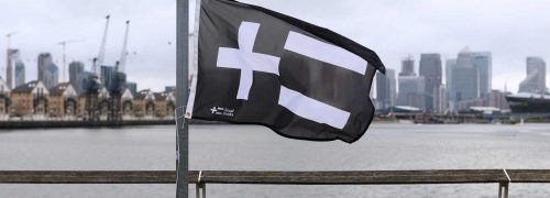 The Royal Docks logo on a flag