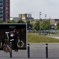 Brompton bike locker installed outside the Crystal building