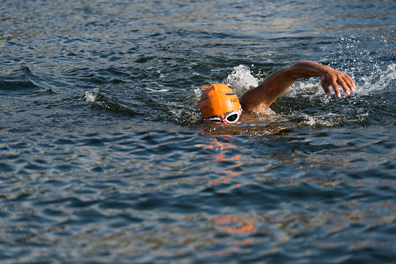 Man swimming in the Royal Docks