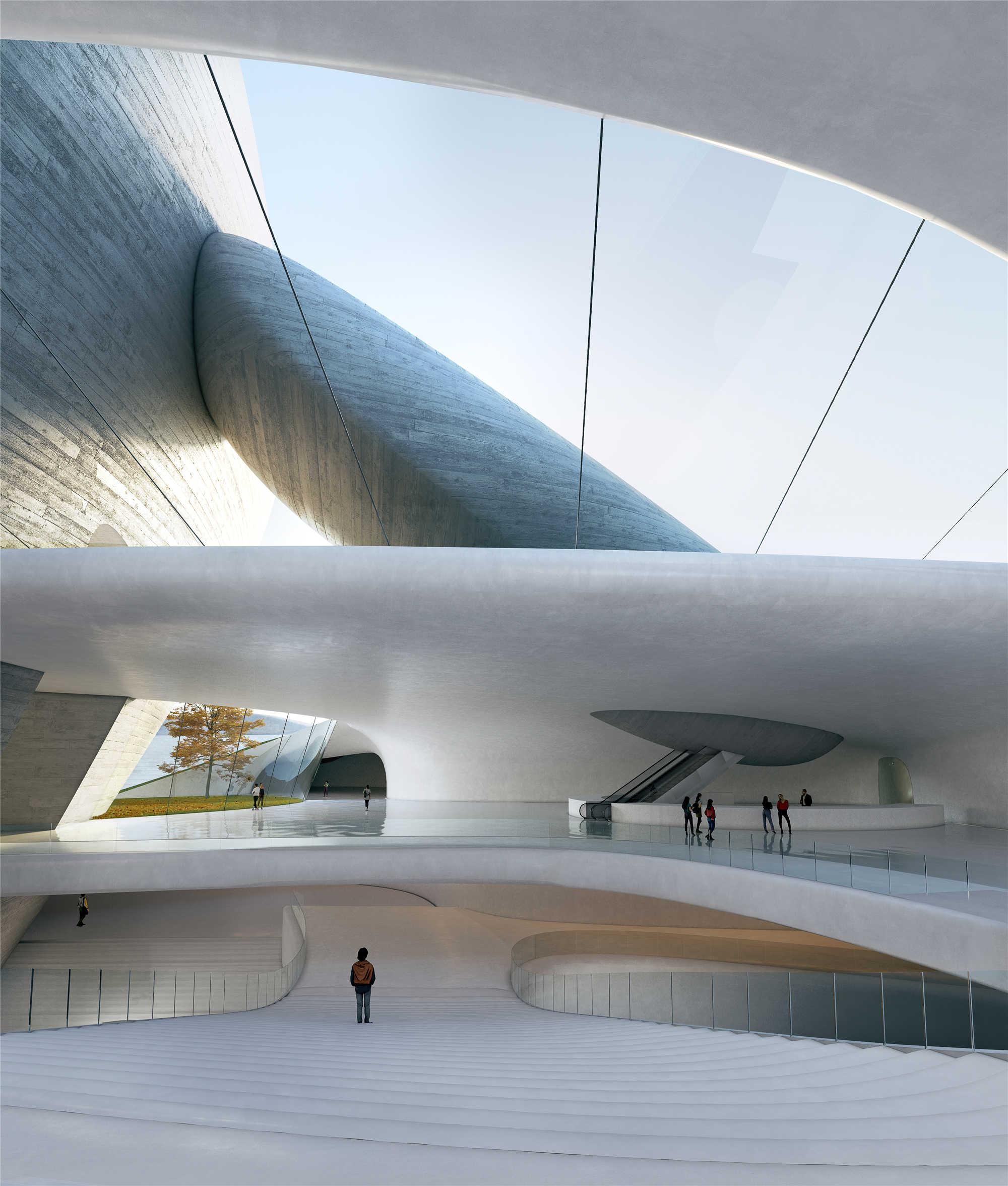 Futuristic buildings shaped like smooth stones at Shenzhen Bay Cultural Park