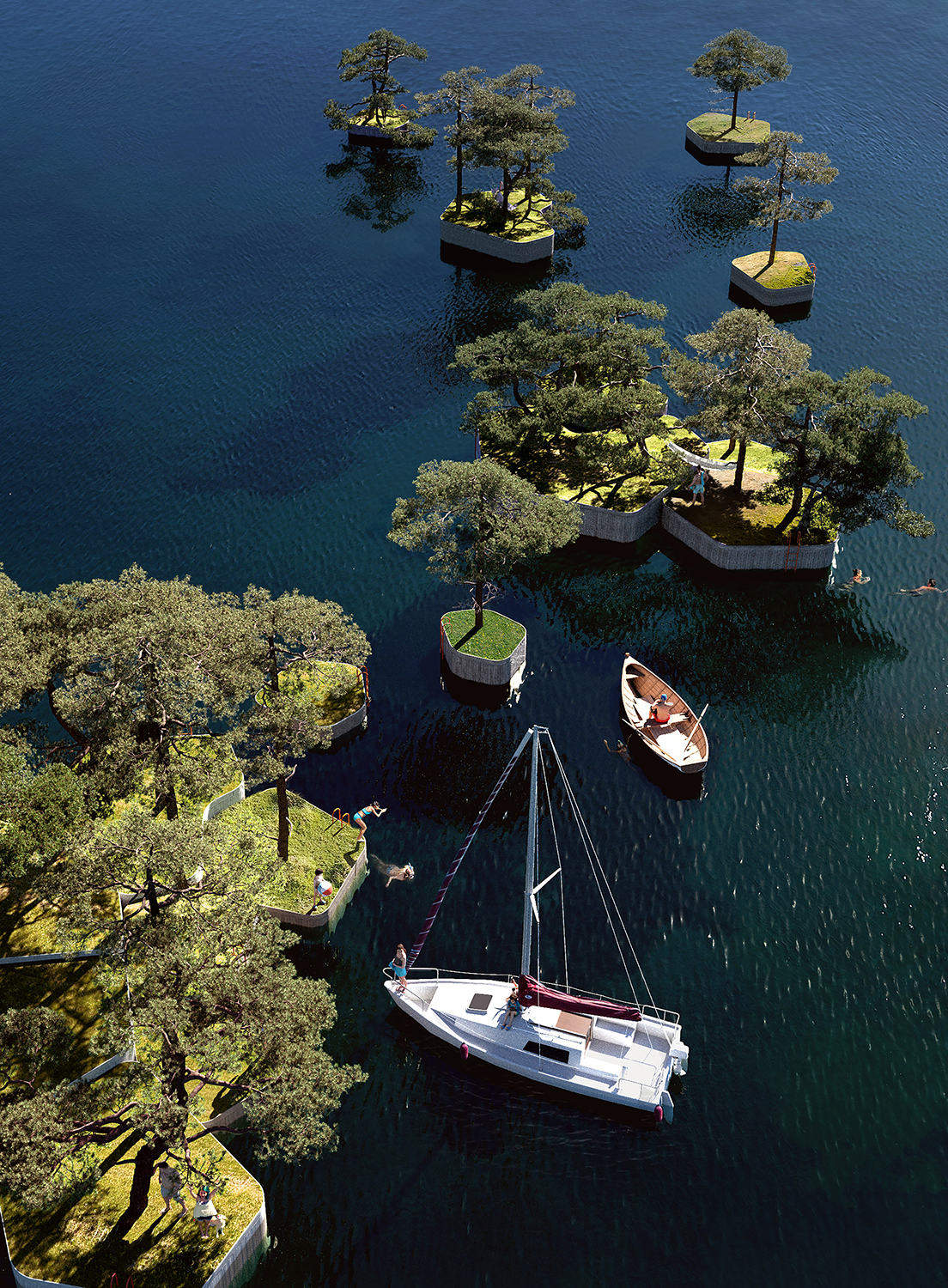 Boats around miniature islands