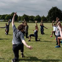 Outdoor fitness at Thames Barrier Park