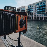 A wet plate camera in the Royal Docks